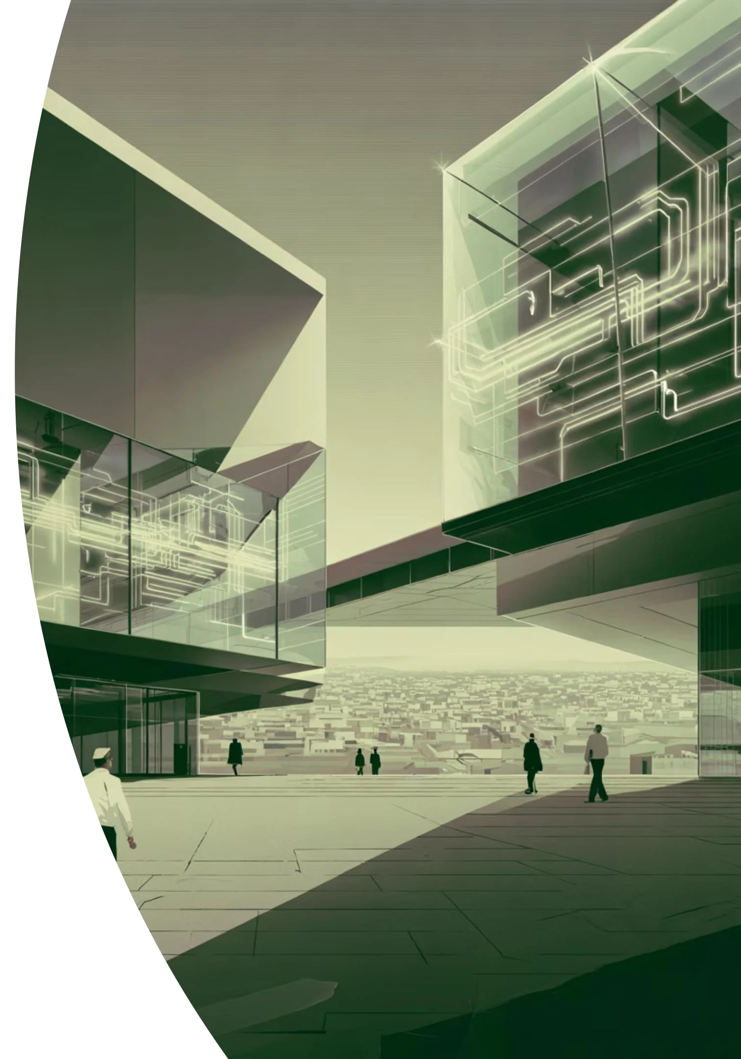 Architectural visualization of digitally connected government buildings, reproduced from the portfolio